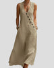 Sleeveless Asymmetric Button-Front Maxi Sundress