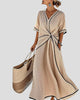 Twist-Front V-Neck Contrast-Trim Maxi Dress