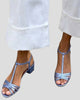 Metallic T-Strap Block Heel Sandals