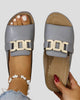 Wedge Slide Sandals with Gold-Tone Buckle Detail