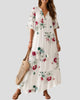 Printed Maxi Dress with V-Neckline, Tassel Ties and Half Sleeves