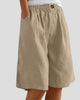 Elasticated Wide-Leg Pleated Knee-Length Shorts