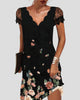 Scalloped V-Neck Lace Sleeve Mini Dress