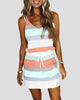 Striped V-Neck Mini Dress with Drawstring Waist