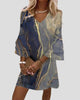 V-Neck Marble Print Bell Sleeve Mini Dress