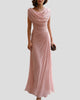 Draped Cowl-Neck Ruched Maxi Dress