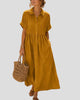 Collared Button-Up Pintuck Maxi Dress