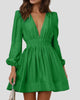 Plunge V-Neck Long-Sleeve Mini Dress with Smocked Waist