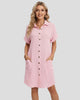 Short-Sleeve Collared Button-Up Pocket Mini Dress