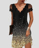 Scalloped V-Neck Lace Sleeve Mini Dress