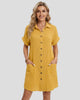 Short-Sleeve Collared Button-Up Pocket Mini Dress
