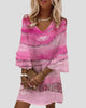 V-Neck Marble Print Bell Sleeve Mini Dress