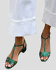 Metallic T-Strap Block Heel Sandals
