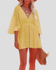 V-Neck Lace Mini Dress with Flared Sleeves