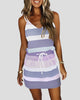 Striped V-Neck Mini Dress with Drawstring Waist