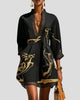 V-Neck Marble Print Crochet-Trim Mini Dress