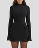 Long-Sleeve High-Neck Fitted Mini Dress