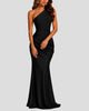 One-Shoulder Ruched Maxi Dress with Draped Waist